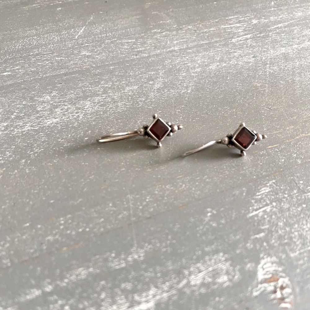 Vintage Silver With Ruby Red Crystal Earrings